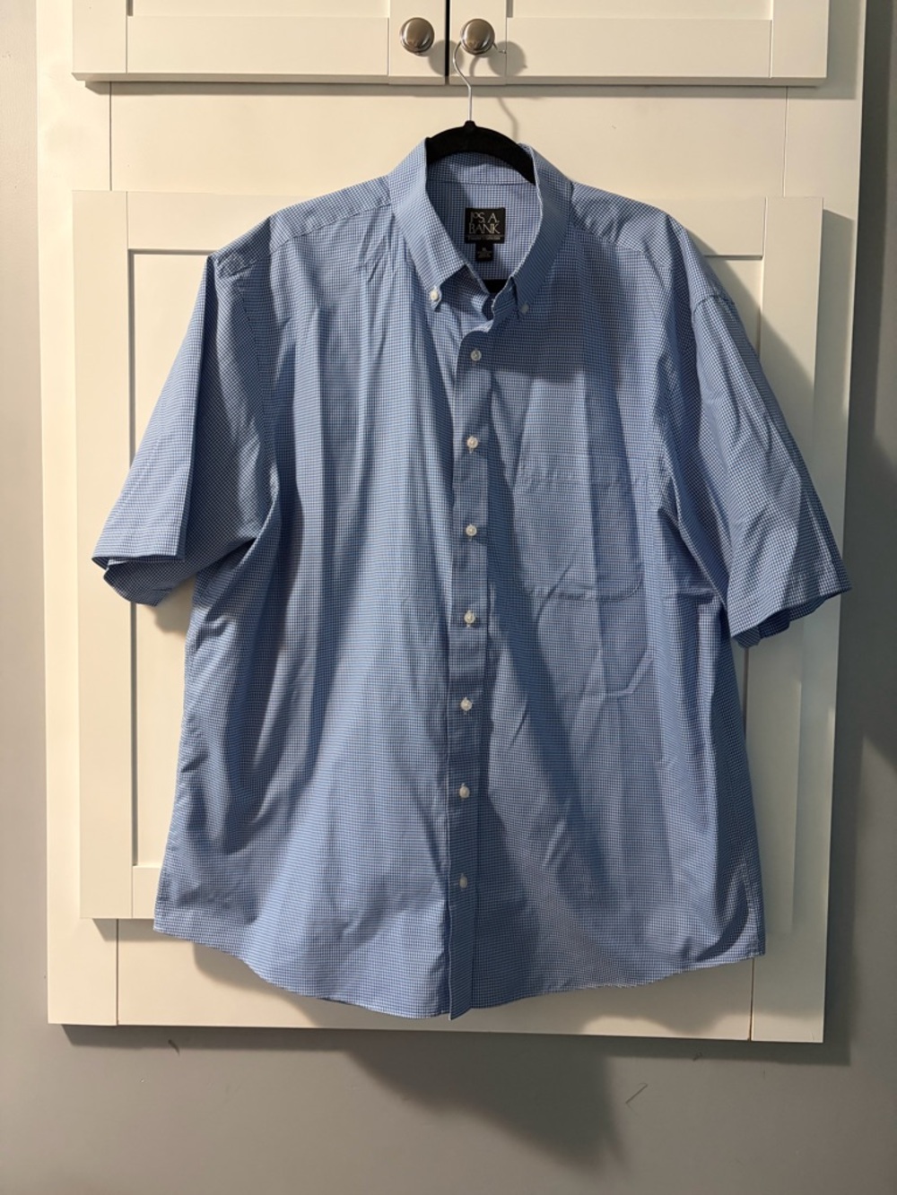 Jos. A. Bank Blue Micro-Check Short Sleeve Button-Down Shirt
